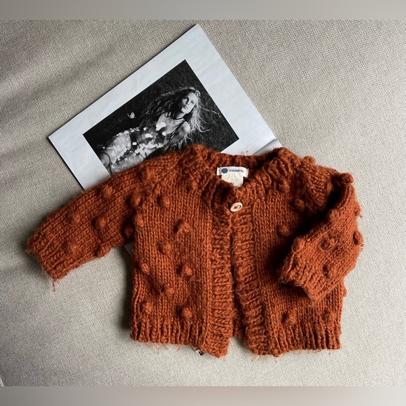 The Blueberry Hill Other - The Blueberry Hill Popcorn Acrylic Hand Knit Cardigan In Cinnamon 6-12 Months